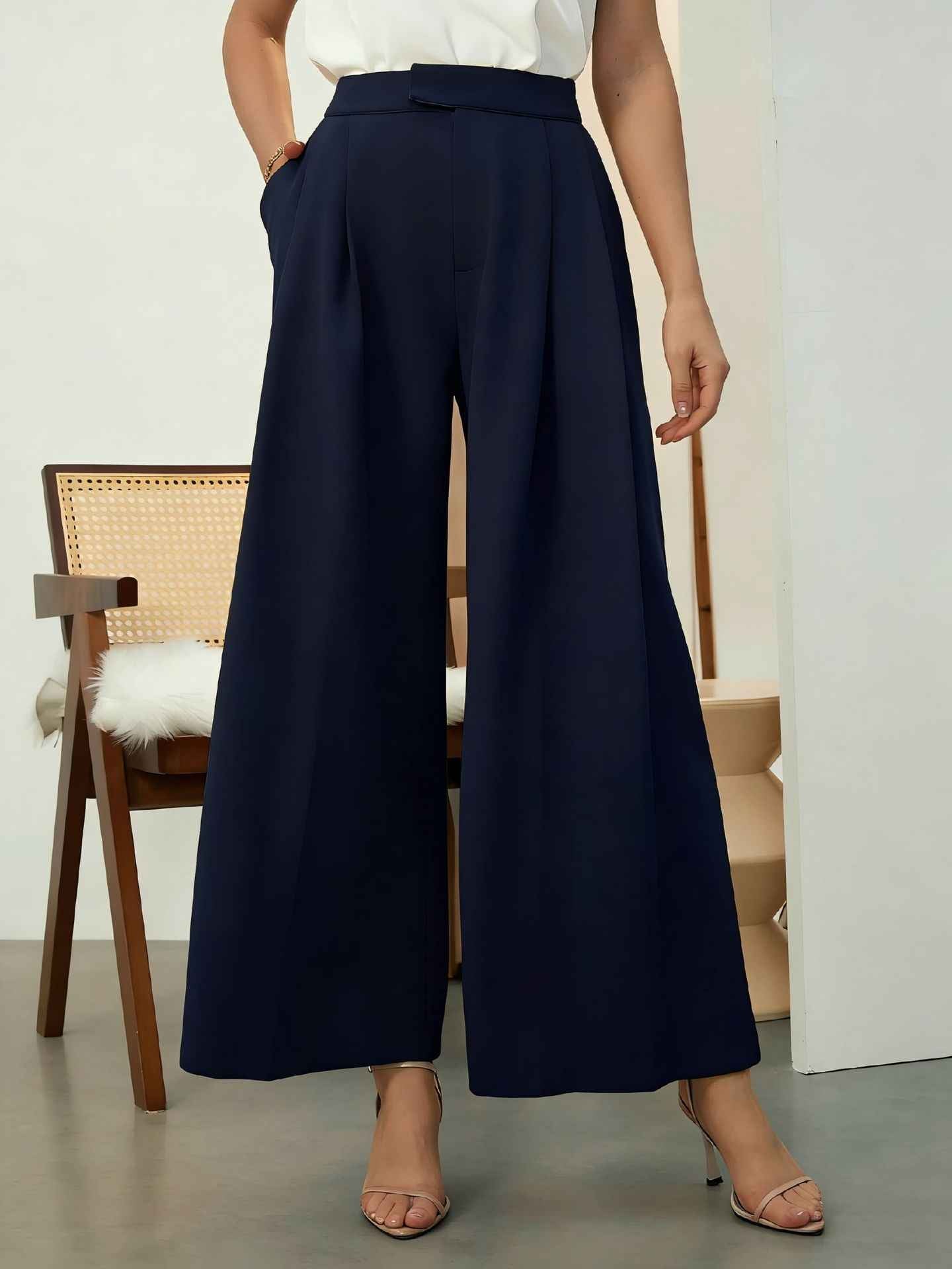 High Waist Wide-Leg Trousers – Elegant Commuter Pants for Women