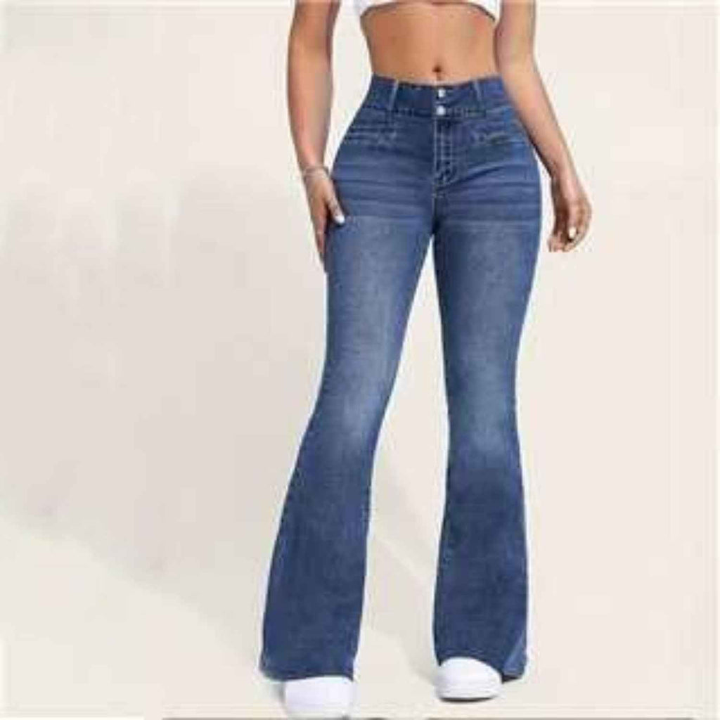European And American Denim-like Printed Tight Trousers
