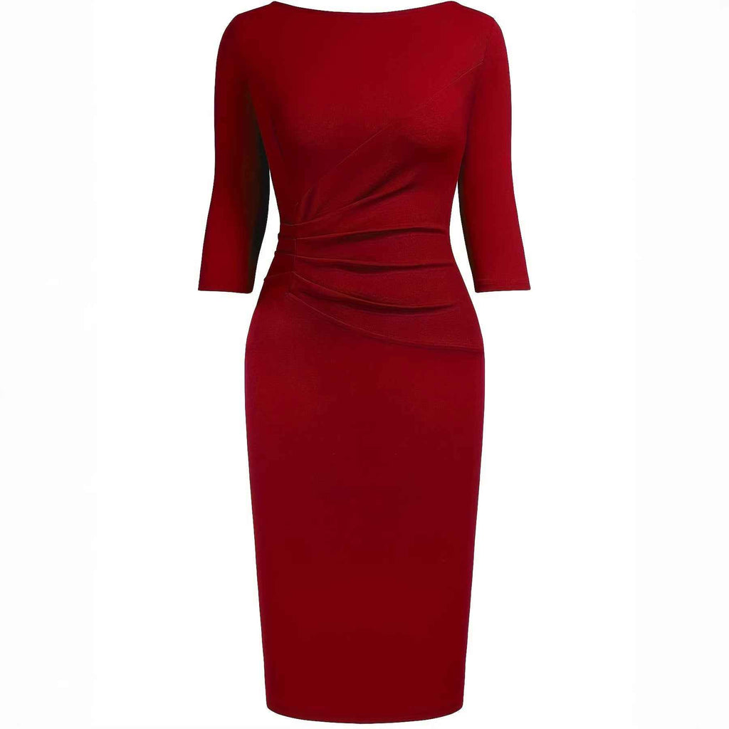 Three-quarter-sleeve Asymmetrical Pleated Design Pencil Dress For Banquets