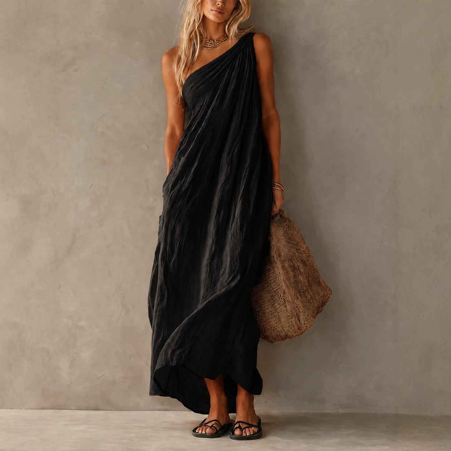 Women's One-Shoulder Sleeveless Maxi Dress