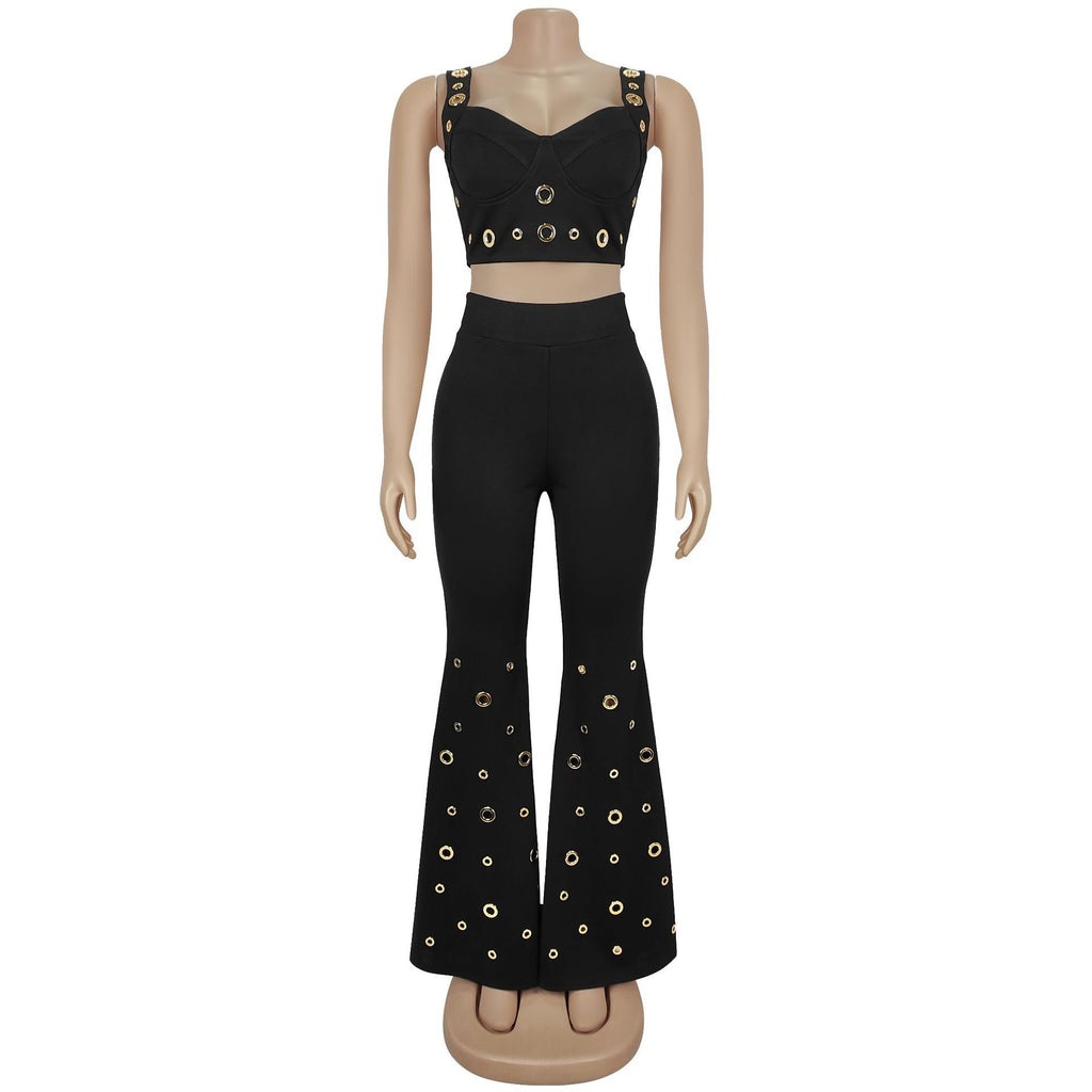 Cut-Out Crop Top & Wide-Leg Trousers Set — Streetwear Two-Piece