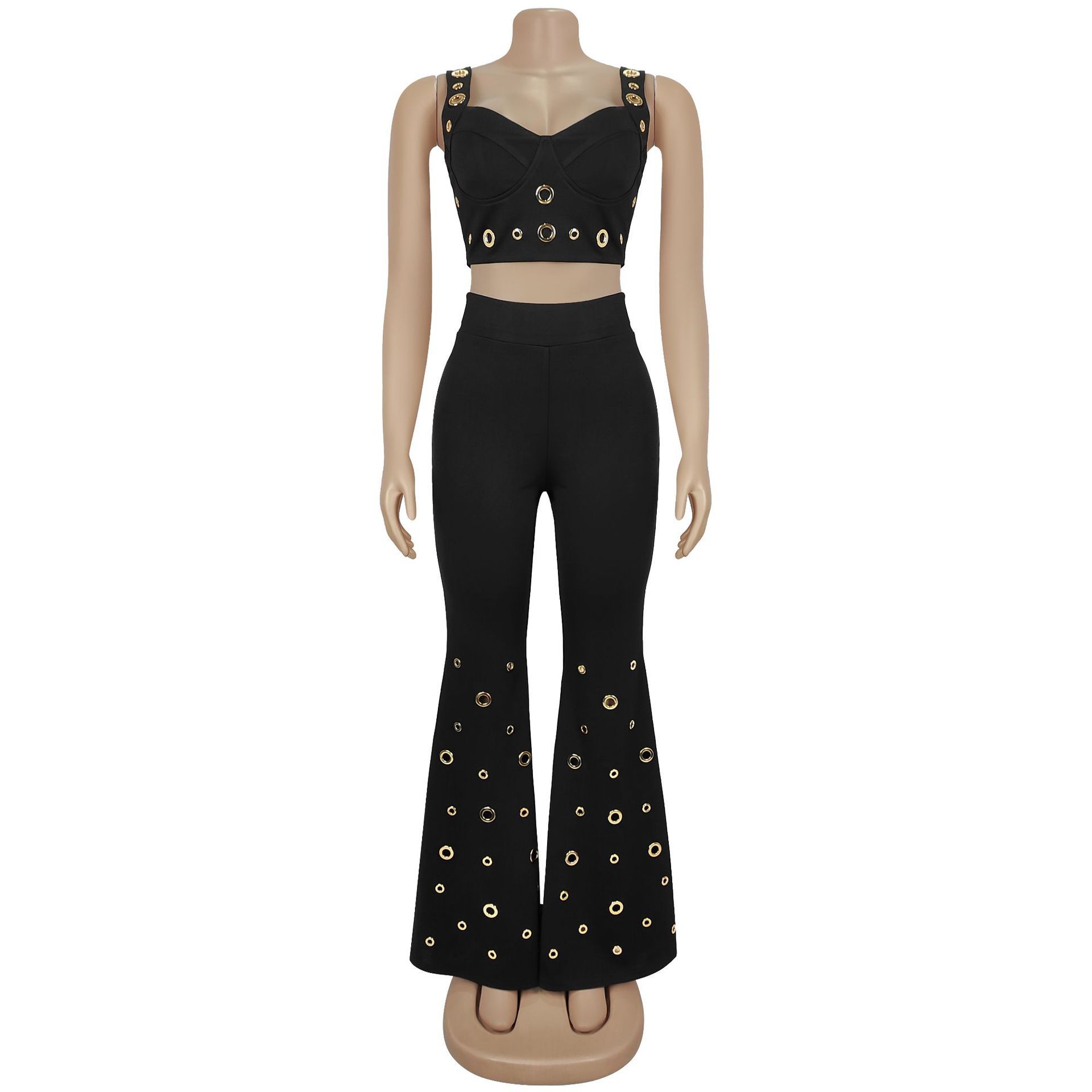 Cut-Out Crop Top & Wide-Leg Trousers Set — Streetwear Two-Piece