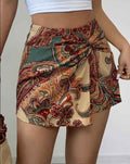 Womens Fashionable Paisley-Print Knotted Wrap Casual Resort Short Skirt
