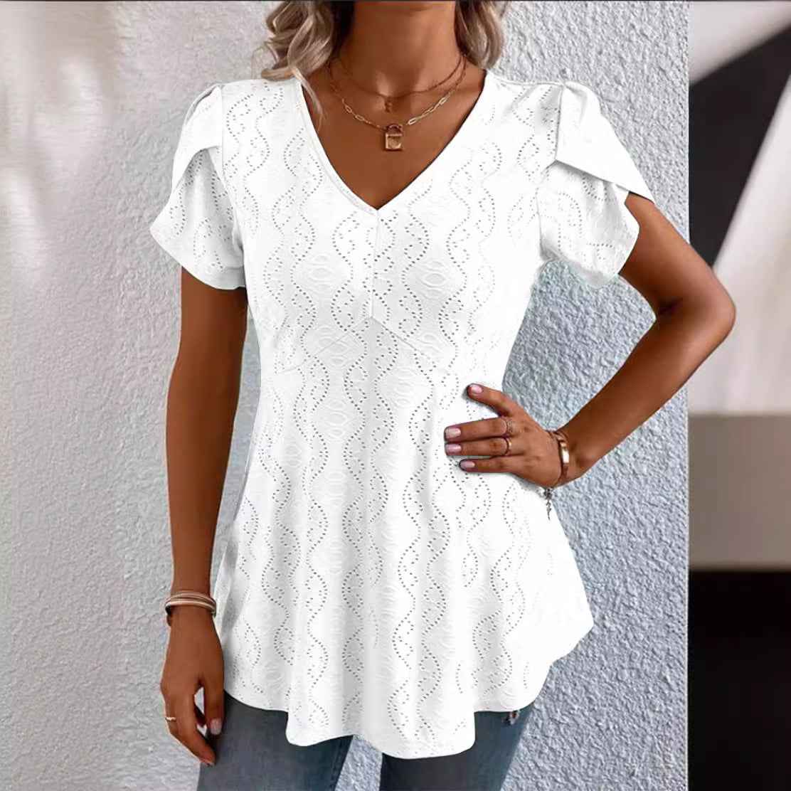 Women's Flutter-Sleeve V-Neck Top – Oversized Casual Tee