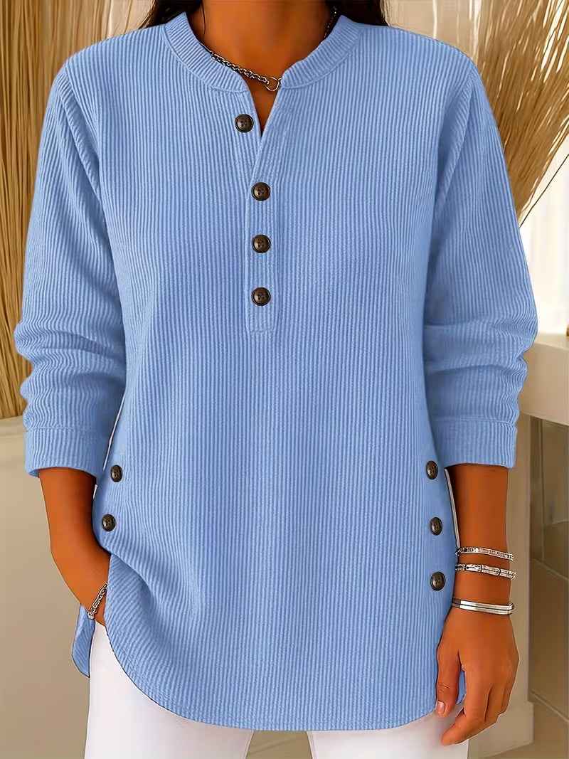 Button-Front V-Neck Corduroy Top
