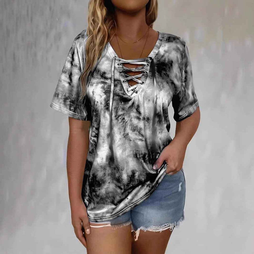 Tie-dye Printed Drawstring Casual Fashion Short-Sleeve T-Shirt