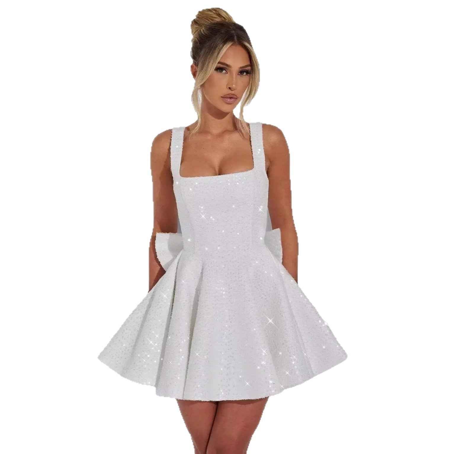Women's Strapless Sequin Mini Dress with Bow