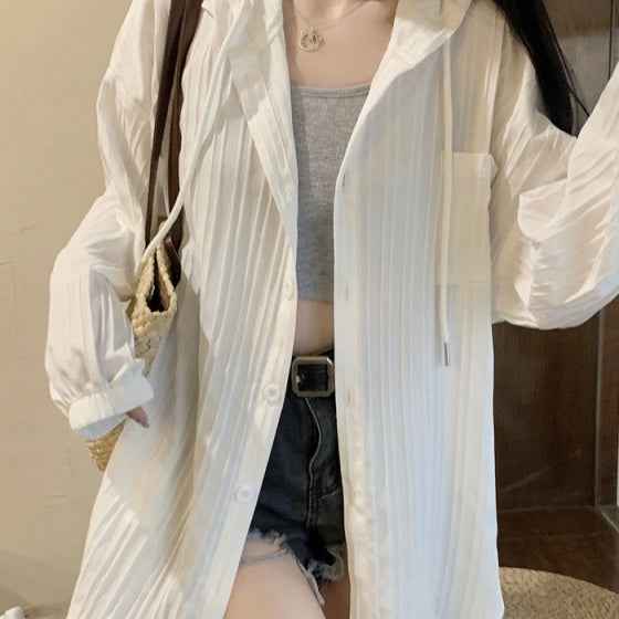 Plus Size Hooded Loose Cardigan – Mid-Length