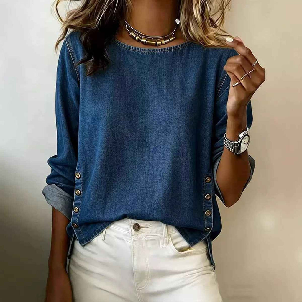 Women's Denim Shirt – Three-Quarter Sleeve Street Style Top