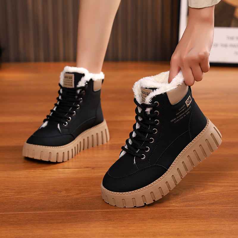 Women's Fleece-Lined High-Top Boots — Chunky Sole, Round Toe
