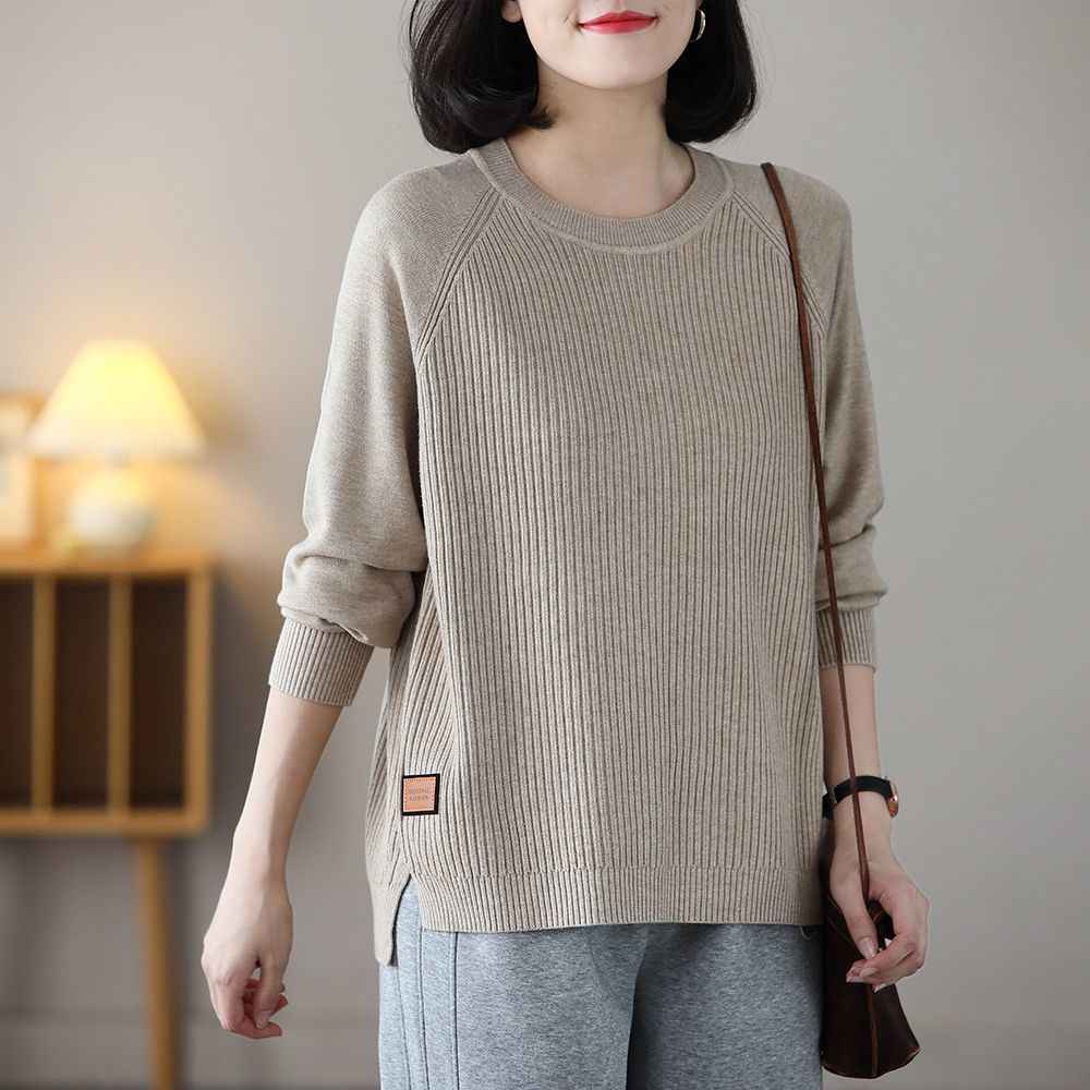 Womens Crew-Neck Pullover Knitted Top
