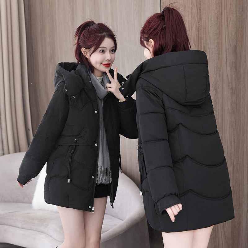 New Solid-Color Mid-Length Puffer Jacket With Hood