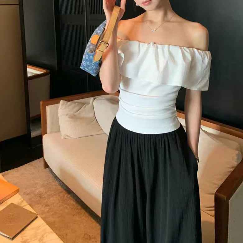 Runaway Girl Ruffled Off-Shoulder Short-Sleeve T-Shirt For Women