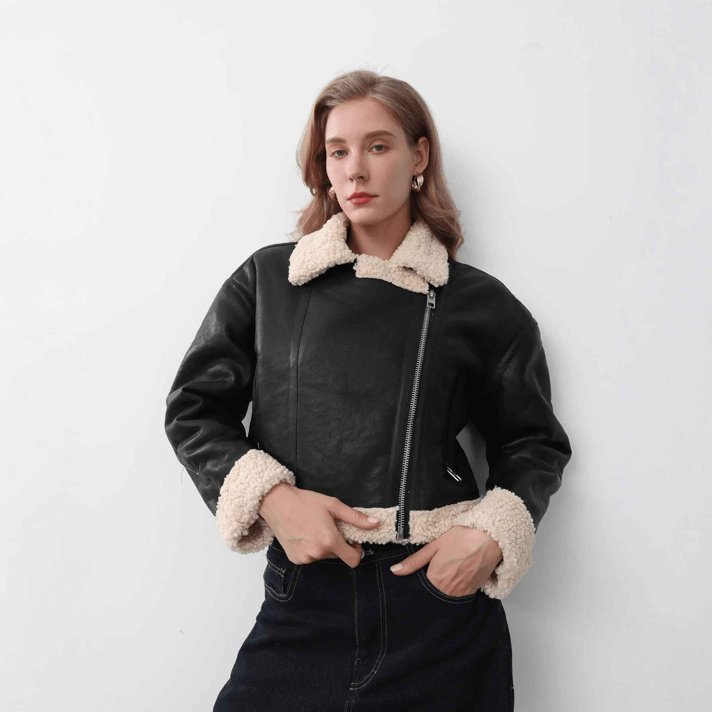 Women's Street Style Zip-Up Faux Leather Jacket — Black, XS–L