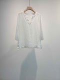 Womens Linen Plain-weave Top With Three-quarter Sleeves