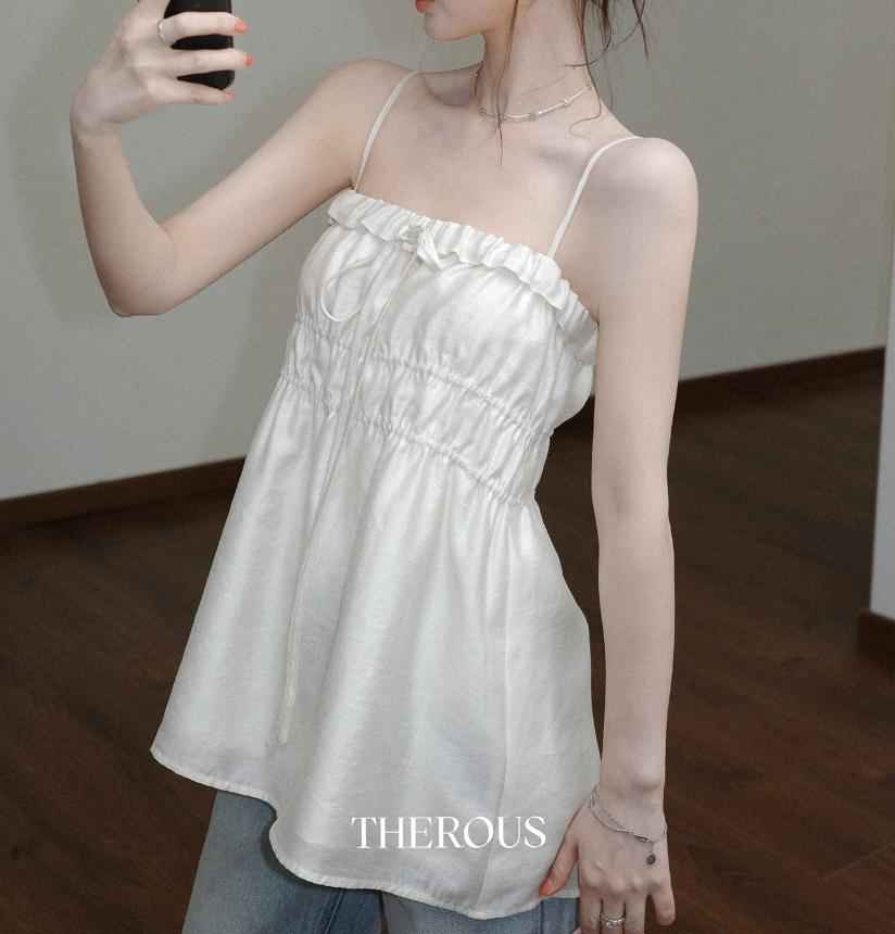Sweet Slimming Linen Top With Thin Straps
