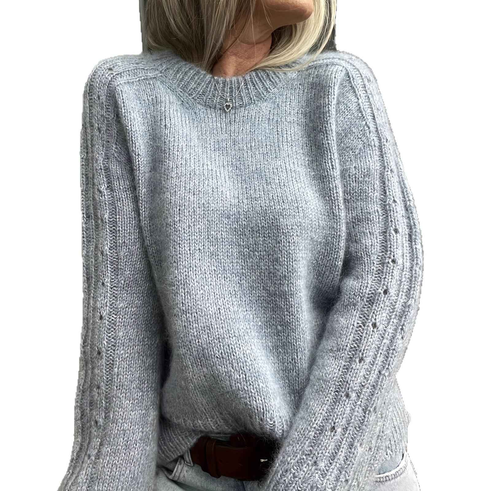 Gray Crew-neck Sweater Womens Top