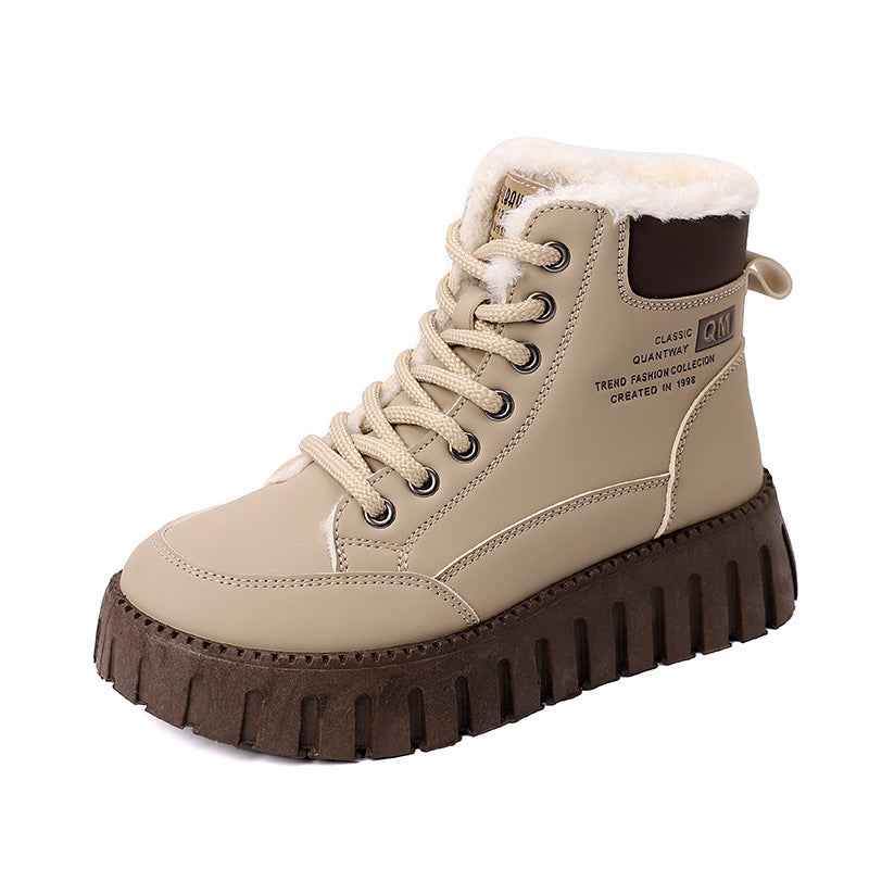Women's Fleece-Lined High-Top Boots — Chunky Sole, Round Toe