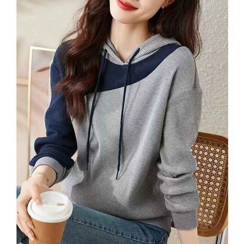 Women's Color-Block Hoodie – Loose Fit Drawstring Sweatshirt