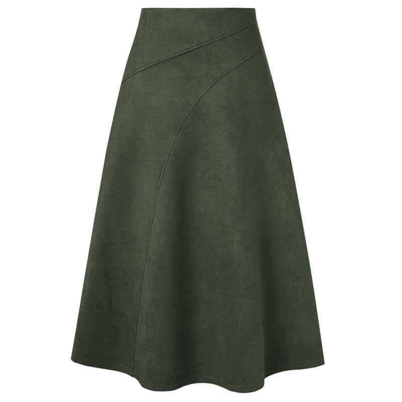 Women's High-Waisted Pleated Suede Pencil Skirt