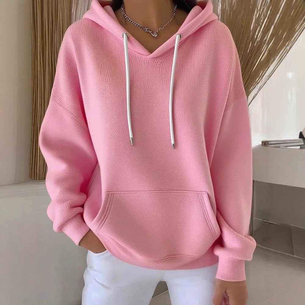 Casual Solid-color Trendy Hoodie With Drawstring Long-sleeve Hooded Sweatshirt