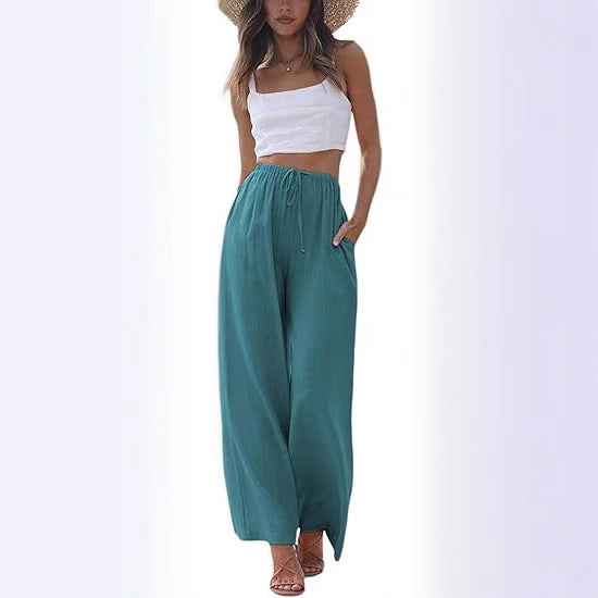 Straight-Leg Linen Casual Pants with Pockets