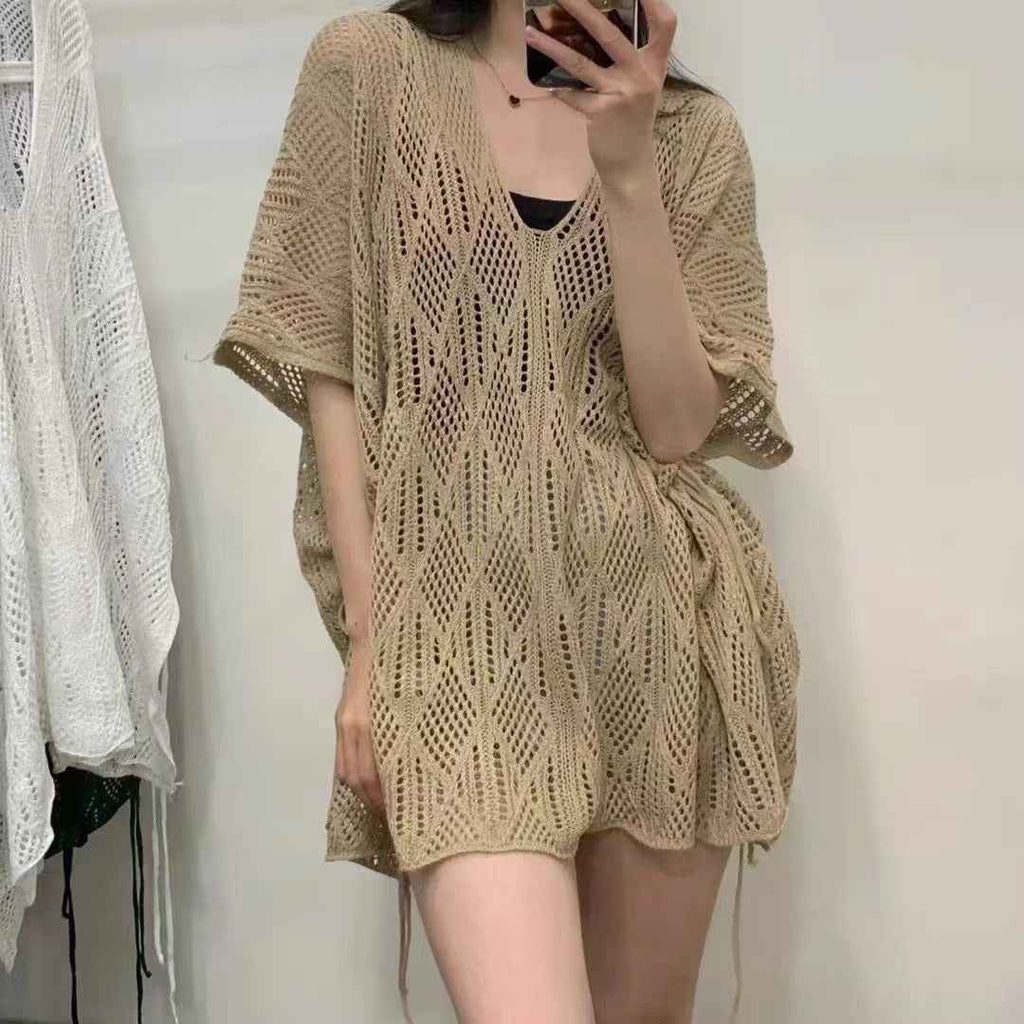 Diamond Knit Hollow-Out Hooded Sweater