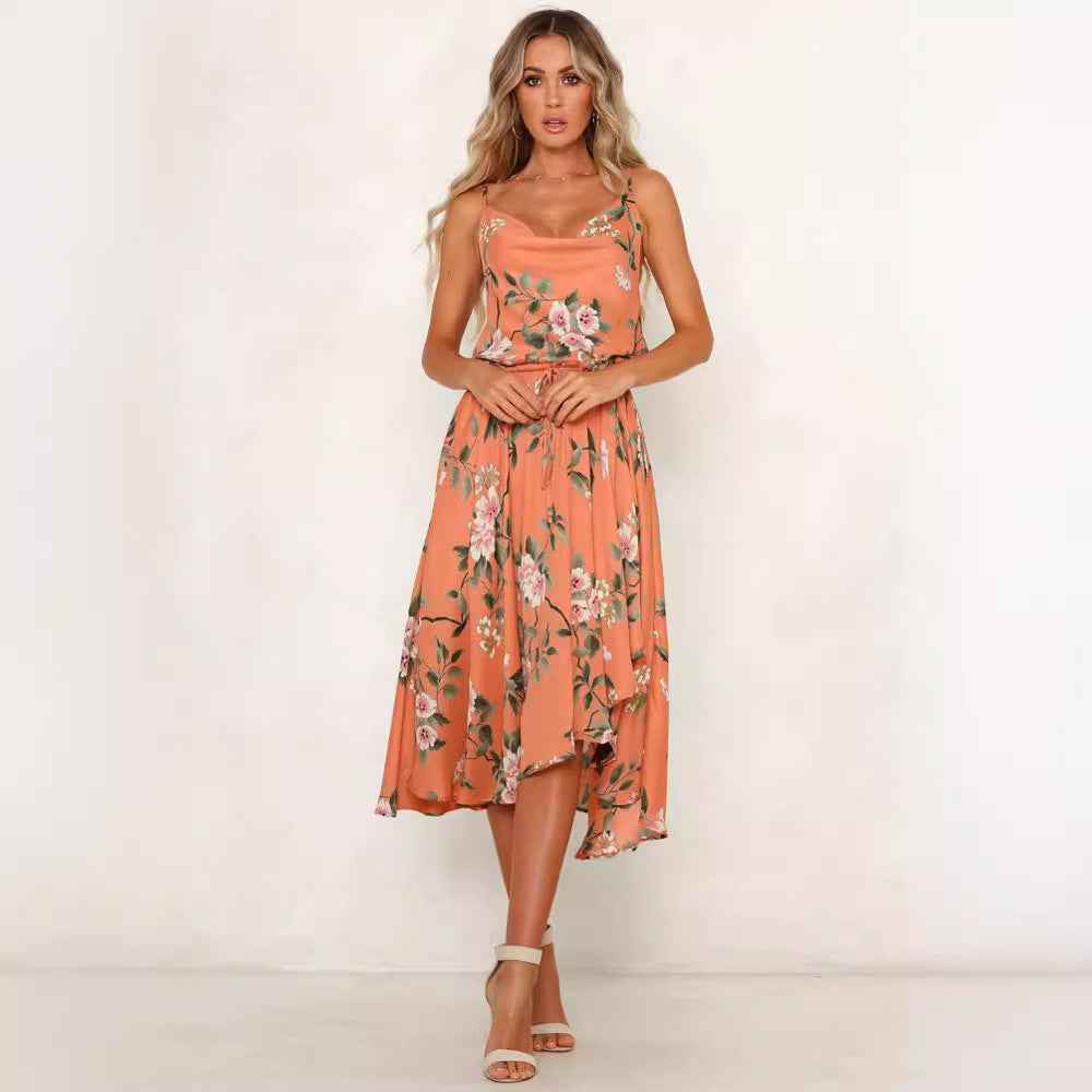 Printed V-Neck Sleeveless Dress – Loose Fit Fashion