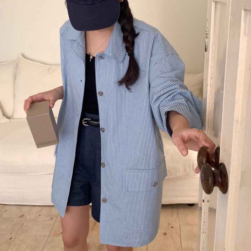 Puff-Sleeve Acrylic Shirt Jacket — Loose Fit, One Size