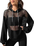 Mesh-Panel Casual Loose-Fit Sports Hoodie For Women
