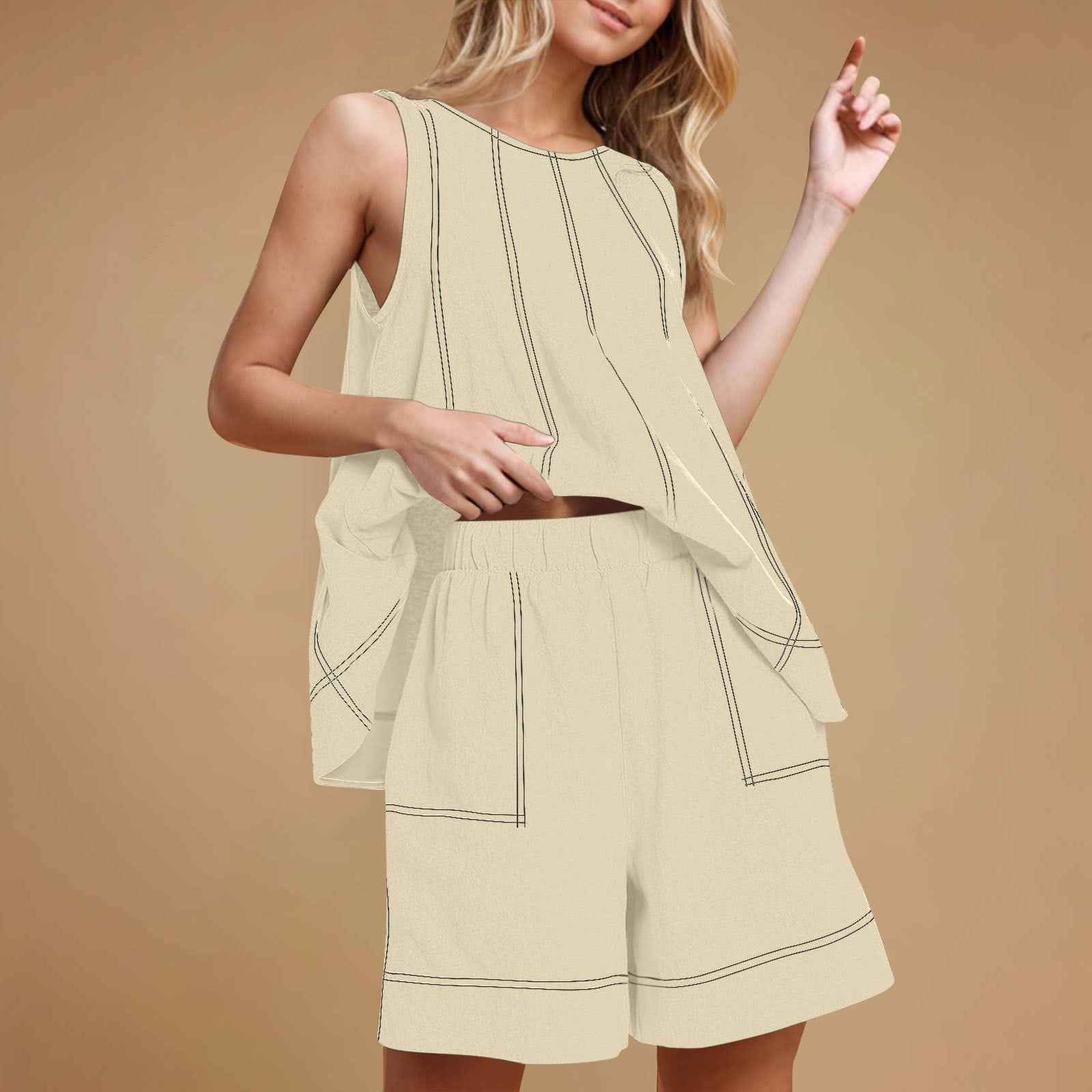 Women's Sleeveless Linen Tank Top & Cropped Shorts Set — 7 Colours