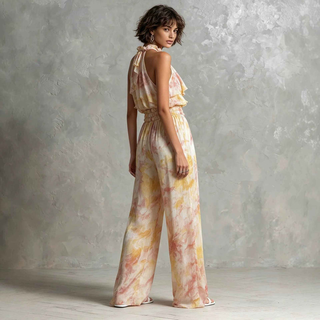Halter-Neck Printed Top & Pants Set — 3 Colours