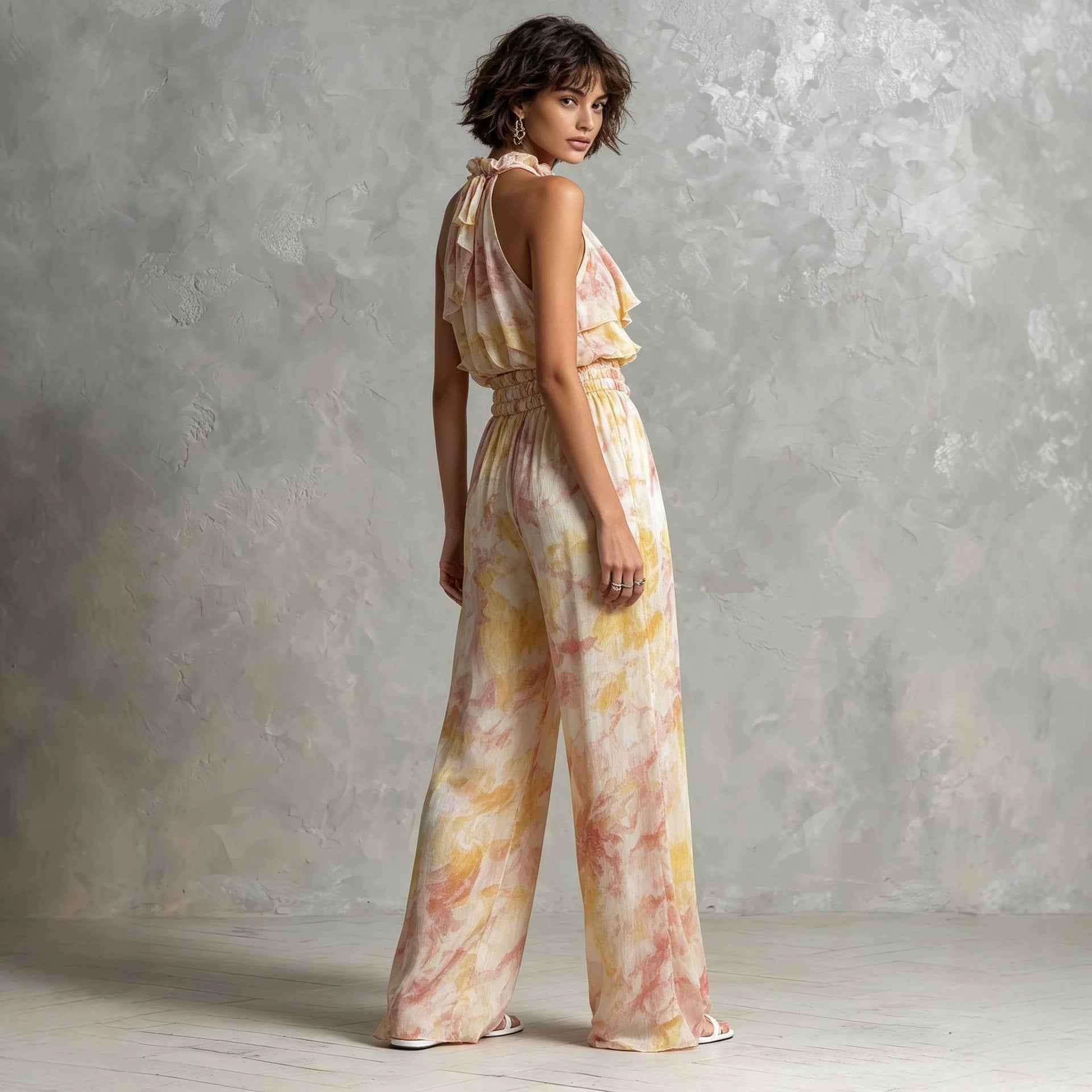 Halter-Neck Printed Top & Pants Set — 3 Colours