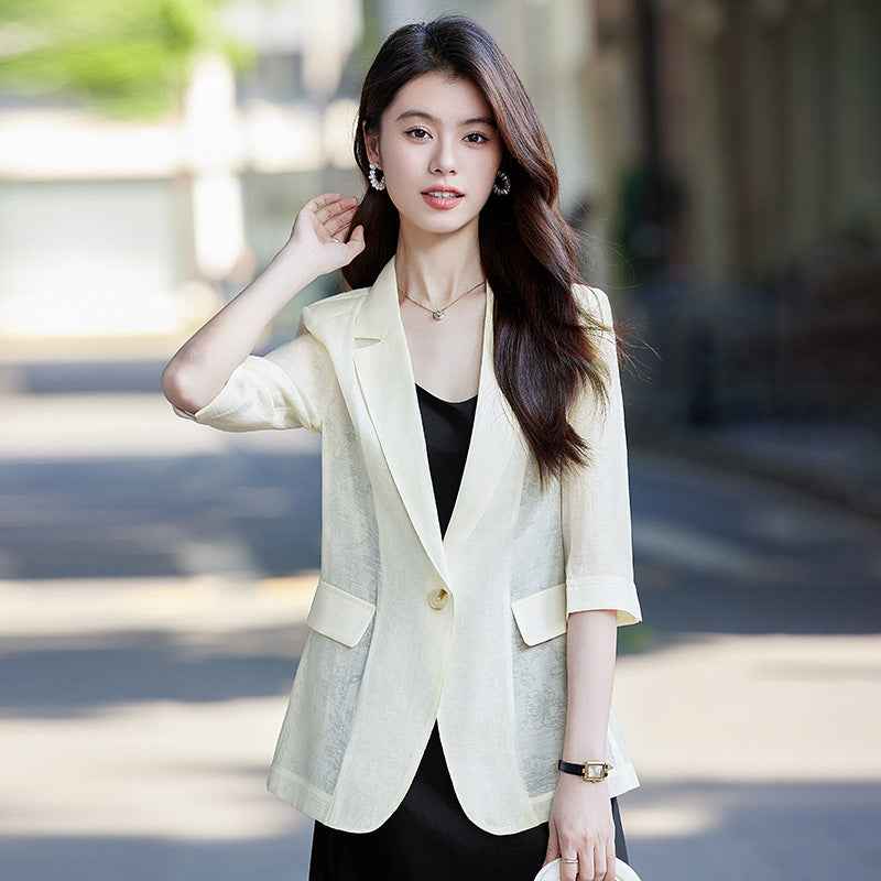 Slim-Fit Viscose Blazer — Lightweight Short-Sleeve Jacket