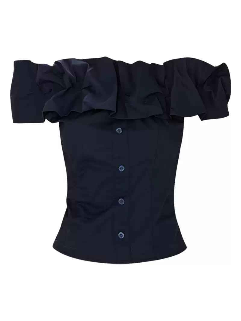 Off-shoulder Lace-trimmed Waist-cinching Blouse For Women