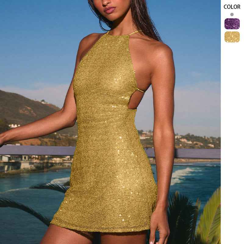 Halter-neck Sexy Sequined Sheath Dress