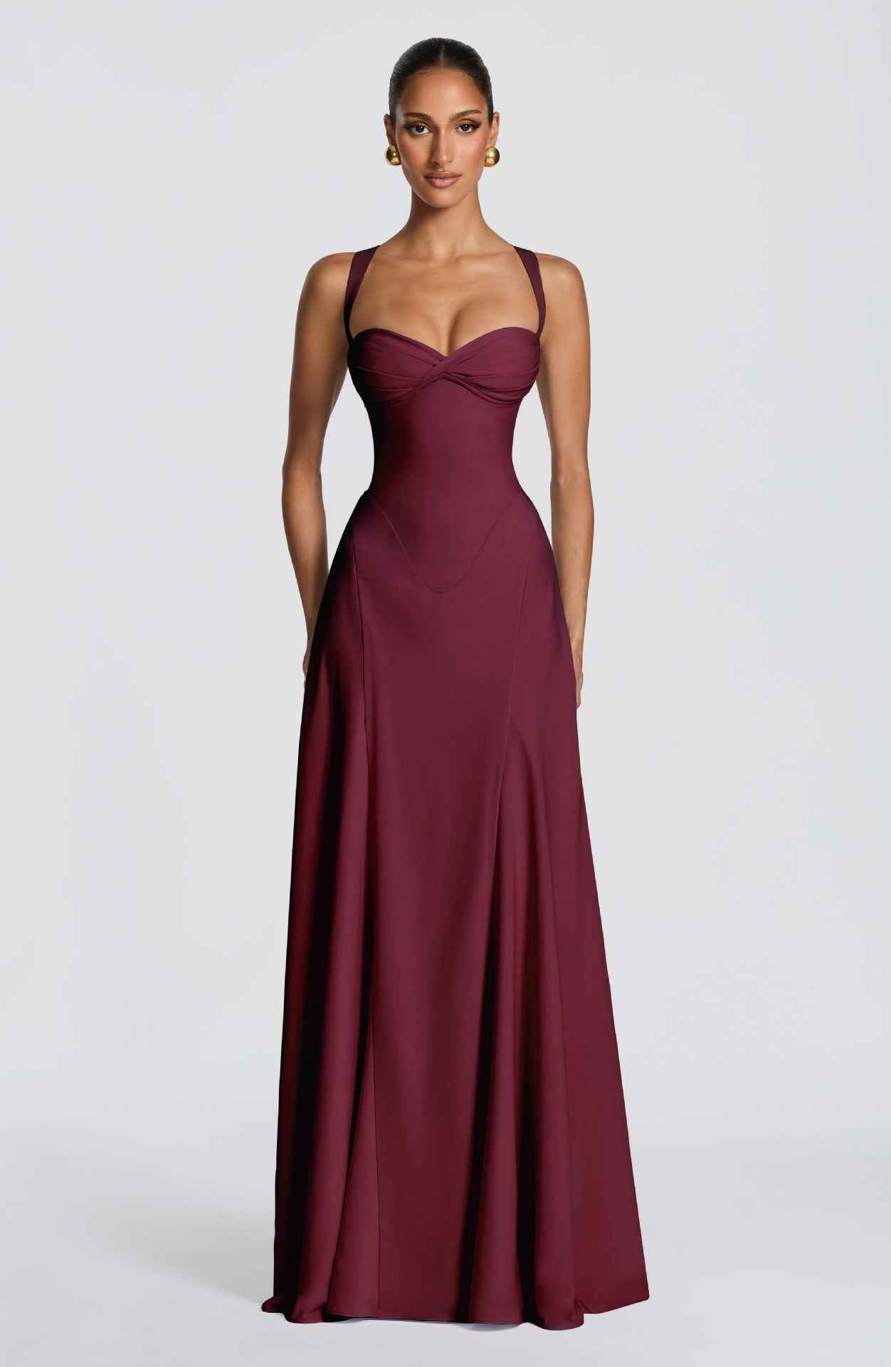 Wide-Strap Knotted Waistline Long Dress
