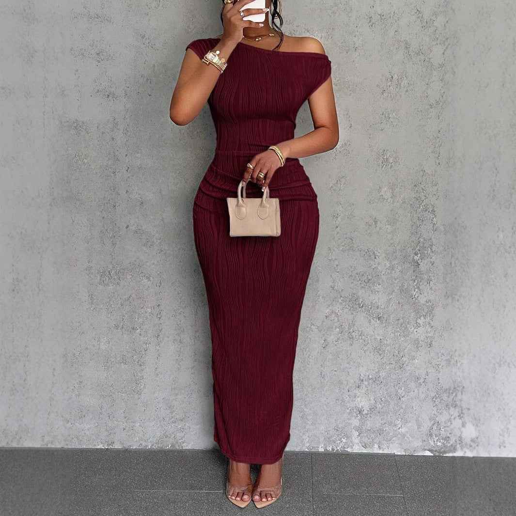 Wavy Pattern One-Shoulder Dress – Elegant Evening Style