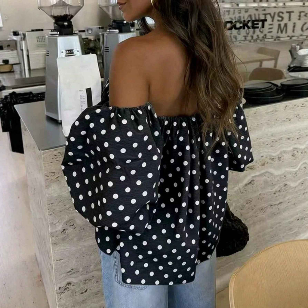 Off-Shoulder Polka Dot Top — Puff Lantern Sleeves
