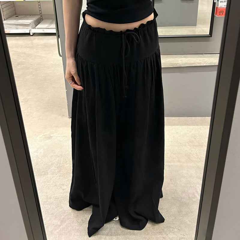 Figure-flattering Mid-length A-line Pleated Skirt With A Drawstring