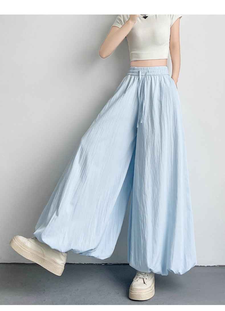 Women's High-Waisted Wide-Leg Drawstring Trousers – Lightweight & Relaxed Fit