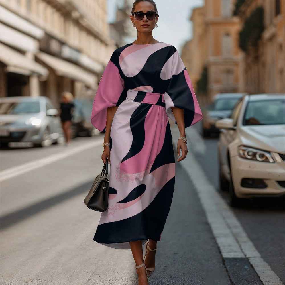 3D Printed High-Waist 3/4-Sleeve Dress — Casual, 6 Styles