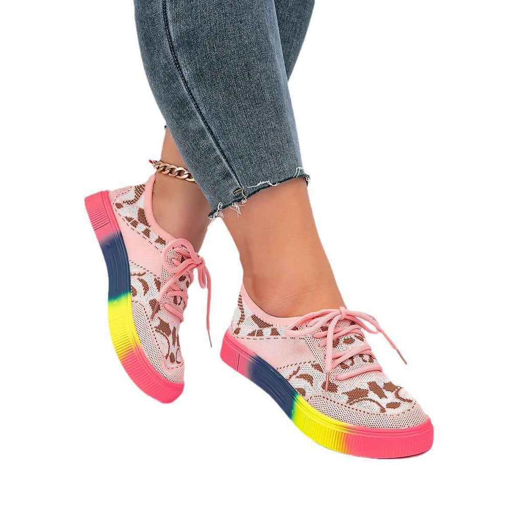 Chunky Sole Lace-Up Sneakers — Floral, Breathable, EU 36–43