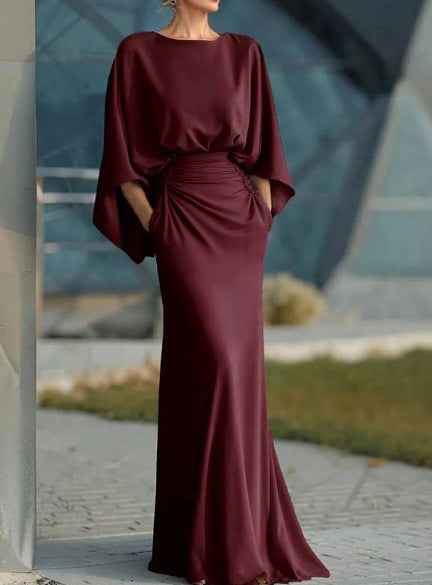 Backless Ruched Slim-Fit Formal Maxi Dress