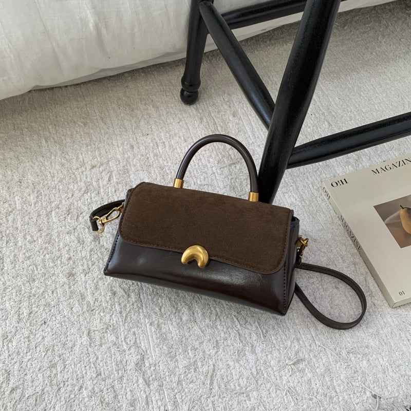Women's Retro Square Shoulder Bag – PU & Suede