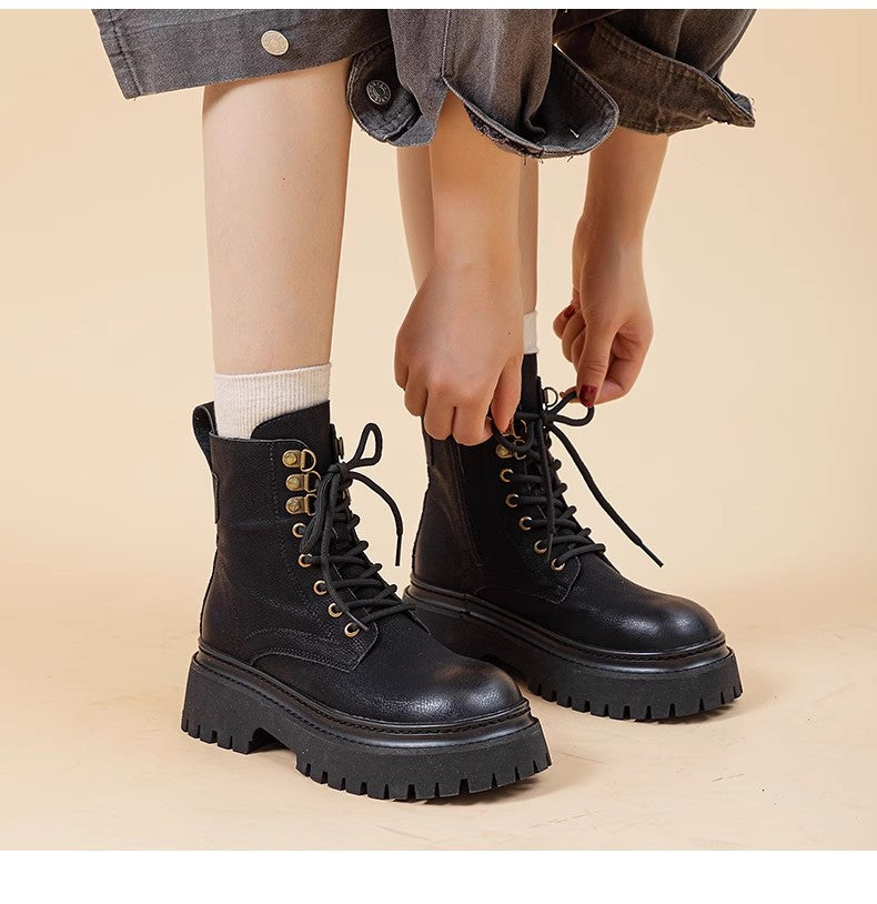 Vintage Chunky Heel Mid-Calf Martin Boots