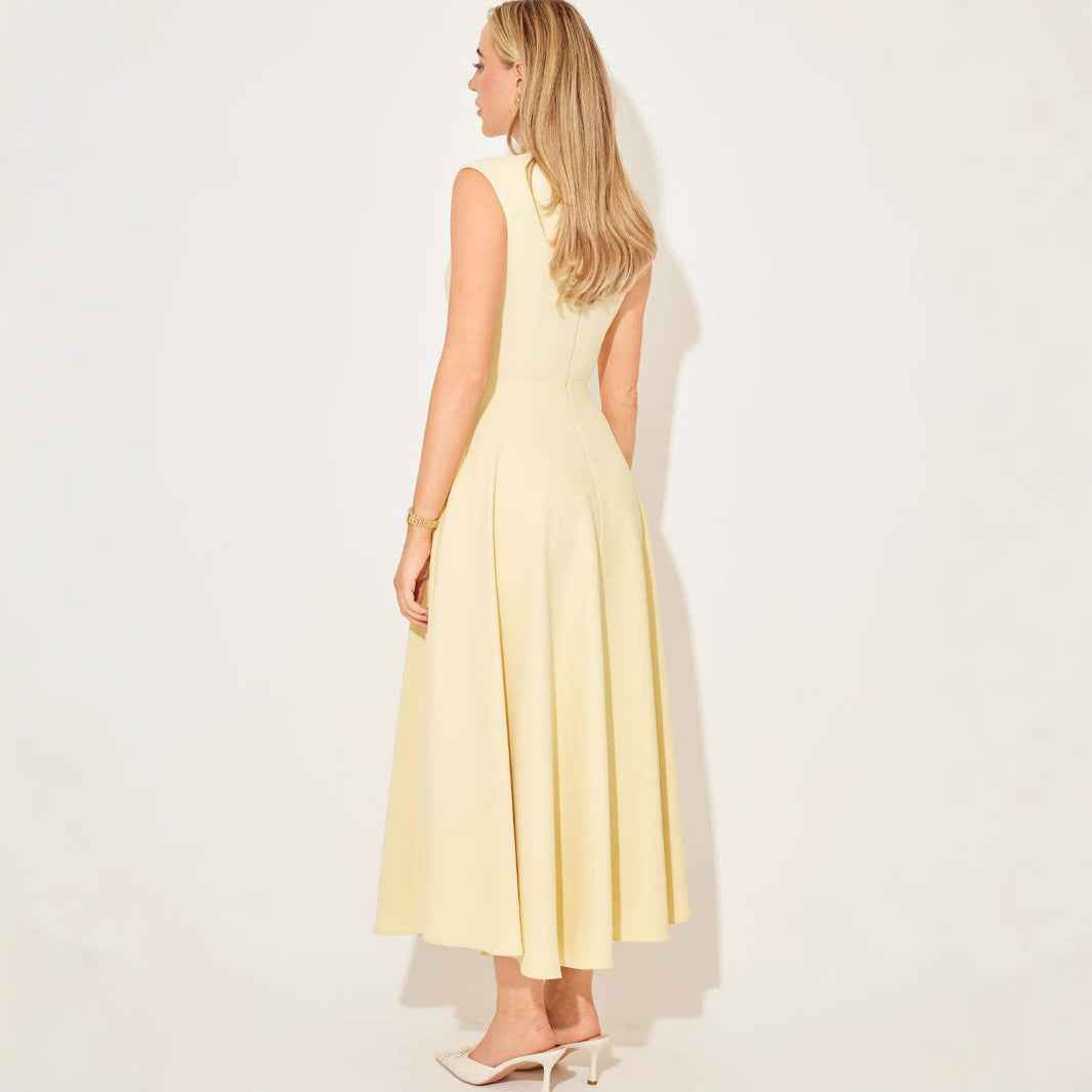 High-Waisted A-Line Patchwork Maxi Dress
