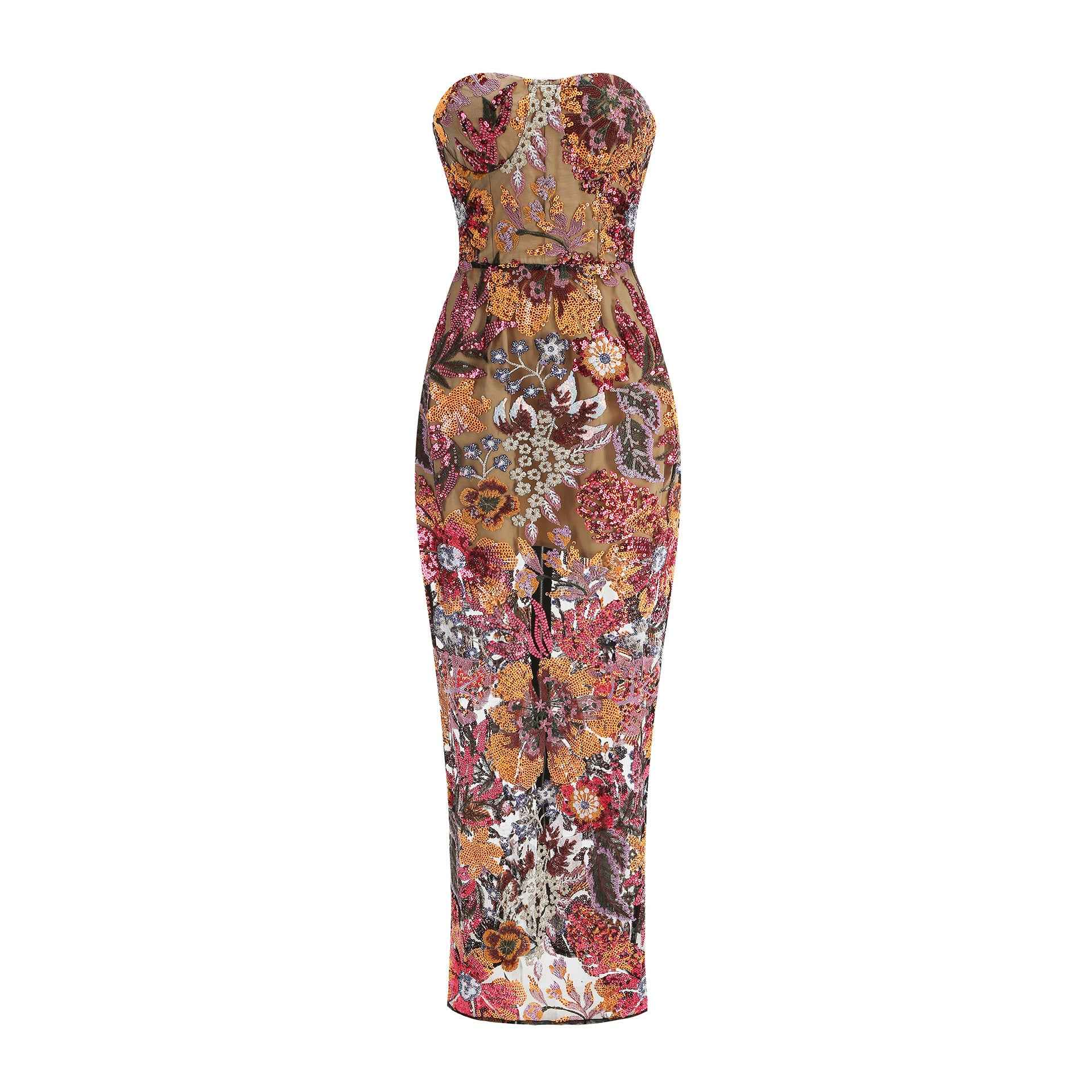 Embroidered Beaded Floral Strapless Dress For Women