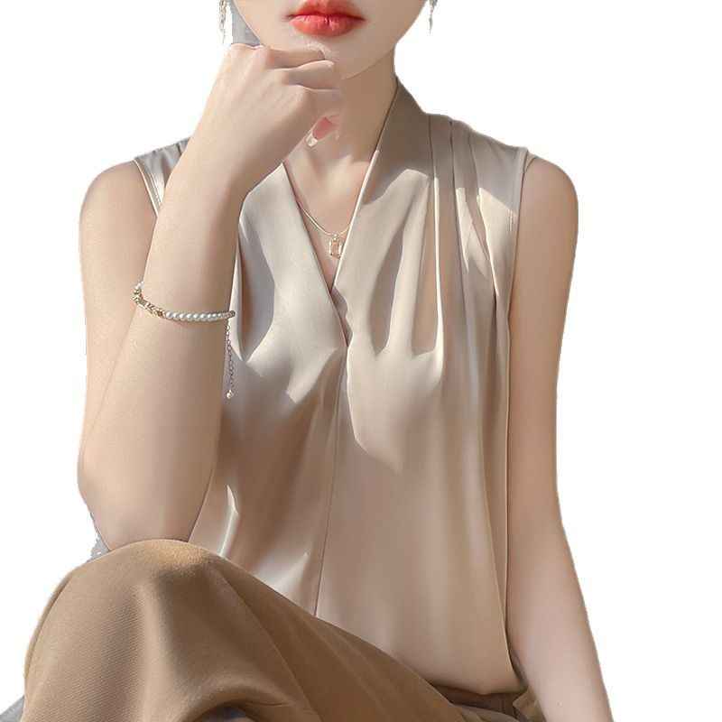 Satin Pearl V-Neck Camisole – Loose Fit Top