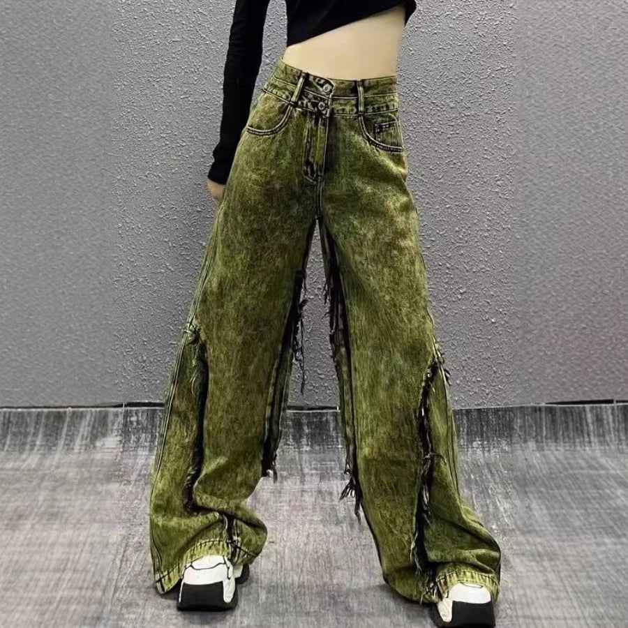 Raw-edge Patchwork High-waisted Jeans For Women